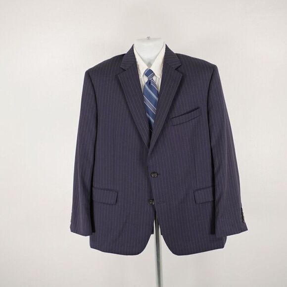 Stafford Super 100s Wool Blue Striped 2 Piece Suit 44R 37/33 Flat Front High Ris - Picture 8 of 16